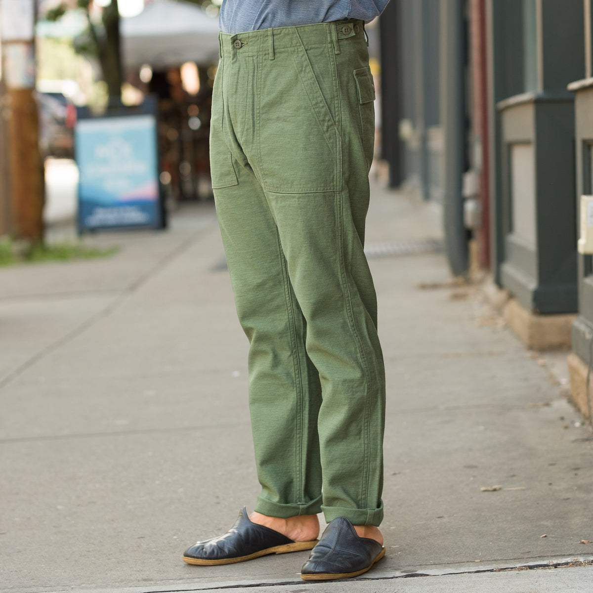 orSlow - Slim Fit Fatigue Pants in Olive Reverse Sateen – Vestis Ltd.