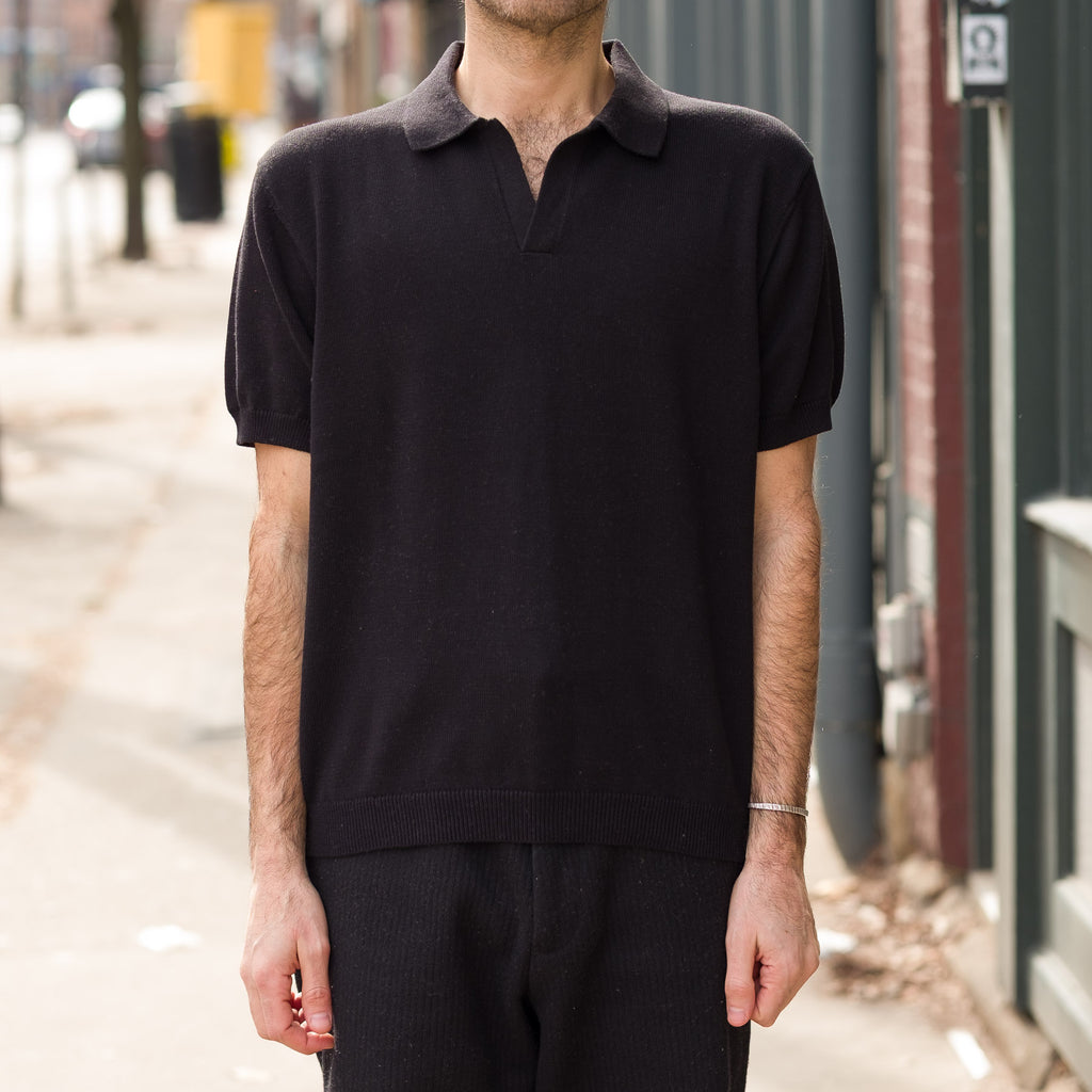 トップス EVCON COTTON KNIT S/S POLO/BLACK EVCON - COTTON KNIT S/S POLO/BLACK | NapsNote
