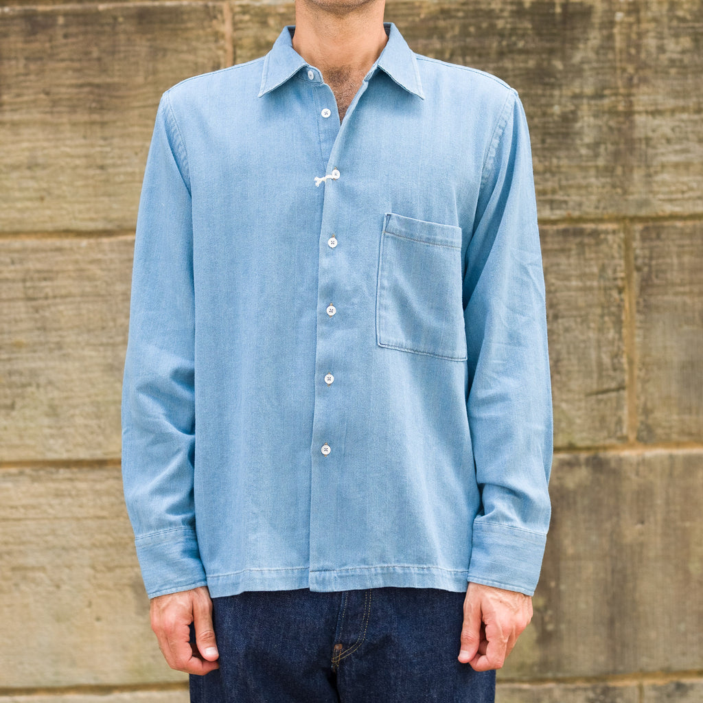 Lucky Shirt Herringbone in Washed Indigo