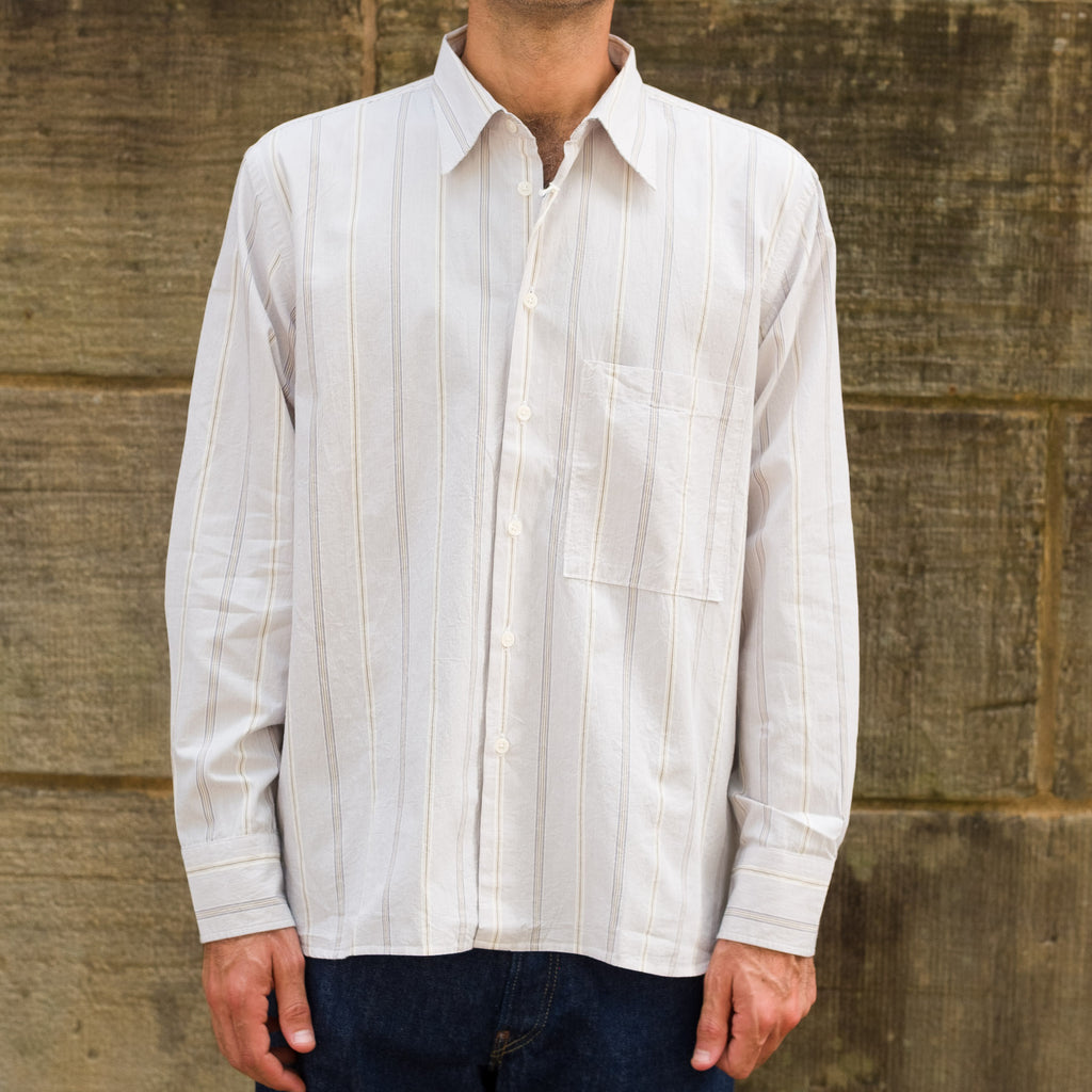 Square Pocket Shirt Dove Monk Stripe
