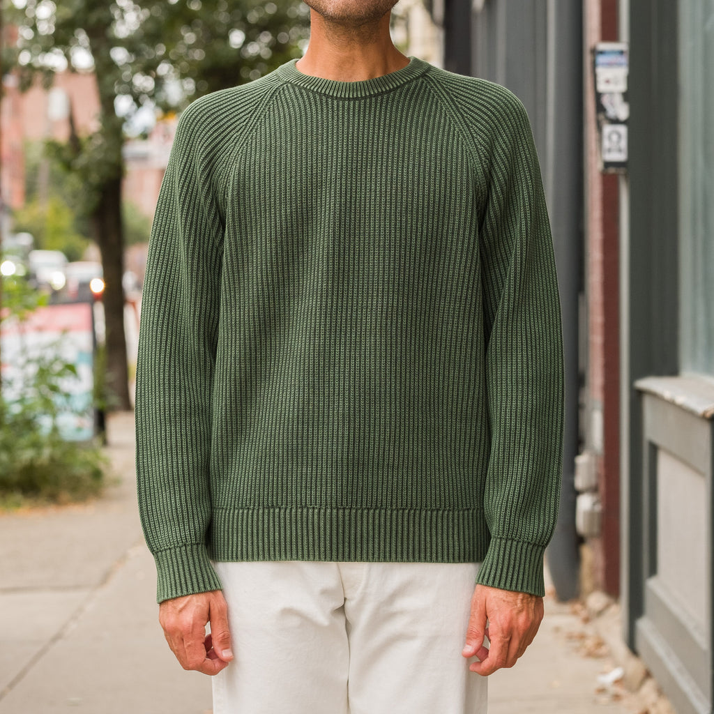 Washed Cotton Crewneck in Green