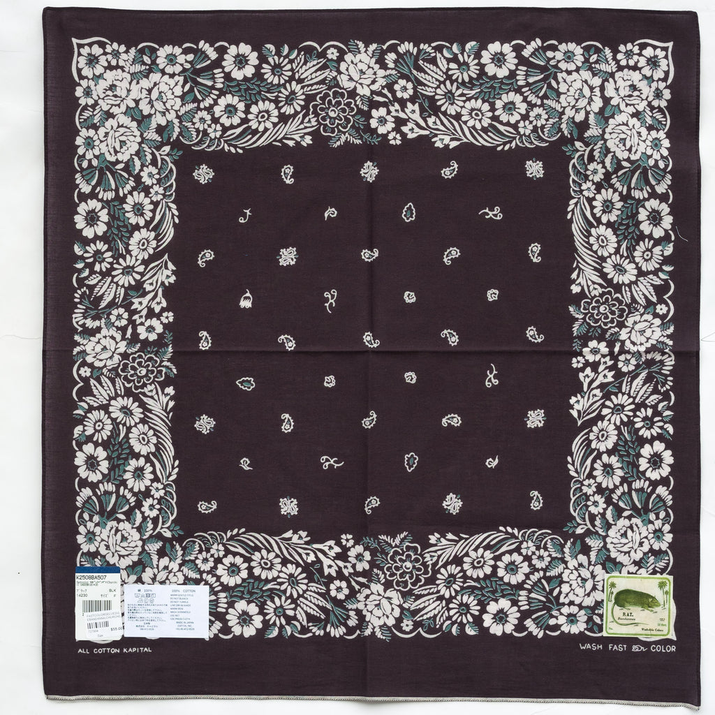 Fastcolor Selvedge Bandanna (CHURCHILL GARDEN) 20X20 in Black